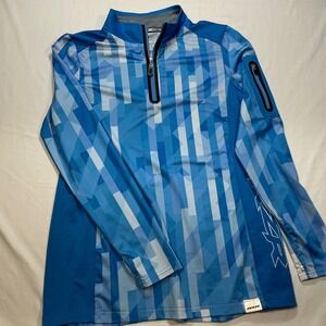 RZR Polaris Mens Medium Pullover Top Long Sleeve Blue Geometric‎ Mock Neck